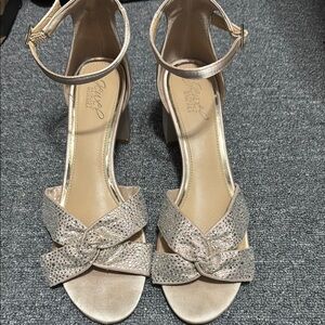 Jewel Badgley Mischka Champagne Ankle Strap Heels